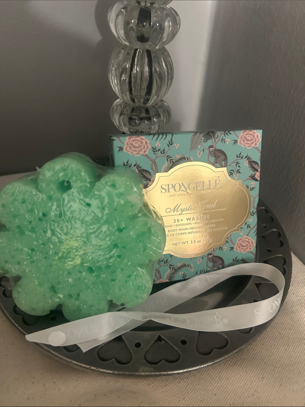 Spongelle Mystic Oud Exfoliating Body Wash-Infused Buffer 20+ Green